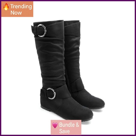 Women's Wide Calf Knee High Boots, Fur-Lined, Hidden Wedge, Inside Pocket - Picture 6 of 8